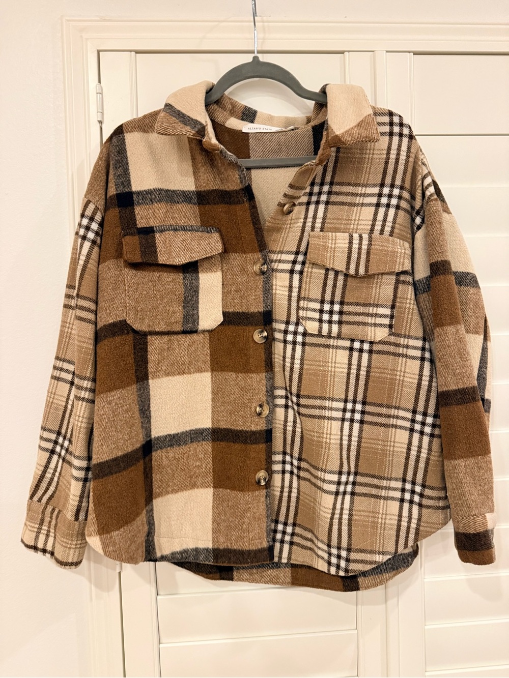 Altar'd State Brown & Cream Plaid Women’s Utility Shacket